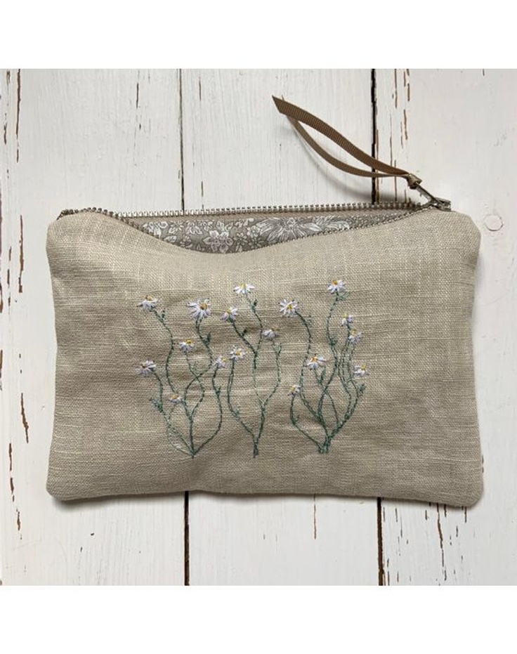 Freehand machine embroidered linen pouch by Sarah Becvar Design 01